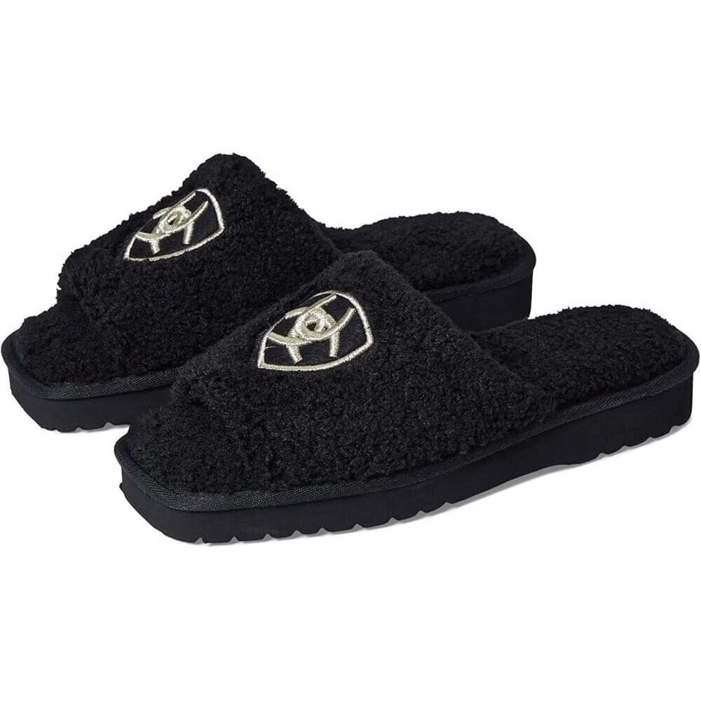 Ariat Cozy AR2697-001 Slipper Womens US 6 Black Fleece Embroidery Slide JOBB1609